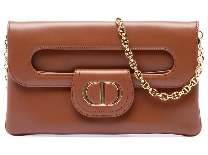 Sac DiorDouble Chain en cuir de veau marron taille Medium
