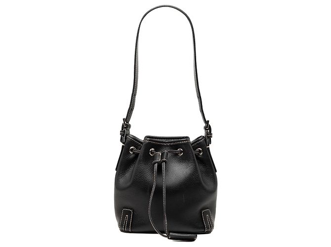 Borsa a secchiello in pelle nera con coulisse Burberry Nero