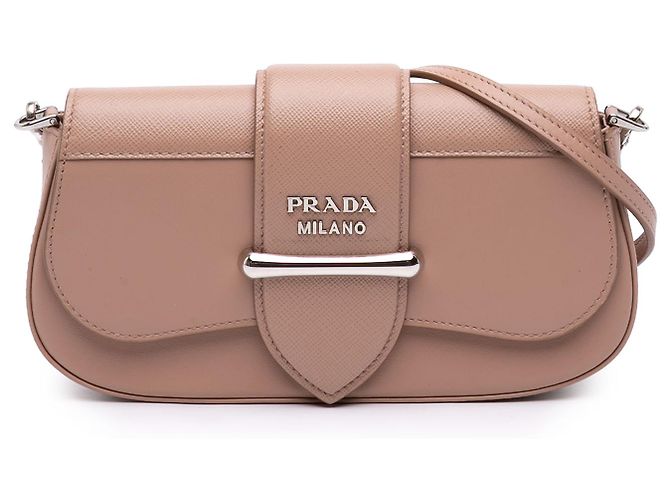 Prada Borsa a tracolla Sidonie Mini in Saffiano marrone e pelle City Carne