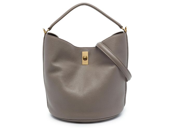 Céline Celine Bucket 16 em couro de bezerro de grão macio marrom Taupe