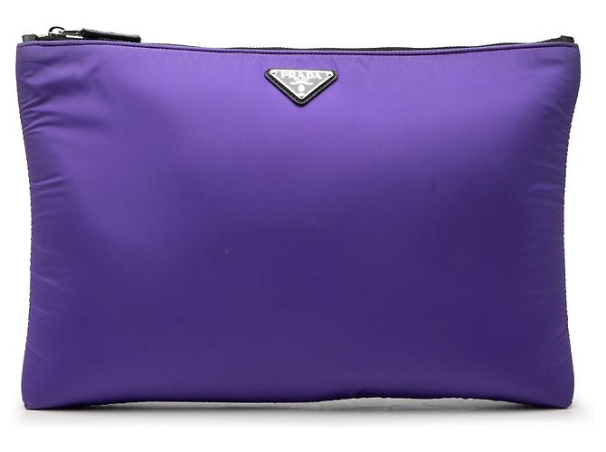 Clutch acolchoada com fecho de correr em Tessuto roxo Prada Roxo escuro