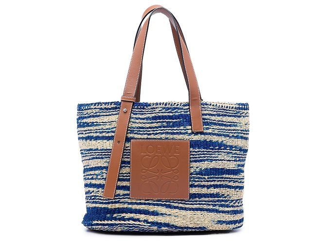 Borsa Tote LOEWE Blue Large Raffia Anagram