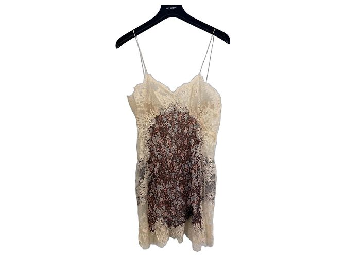 Top de seda com estampa floral e renda Redemption Marrom Rosa Branco Bege