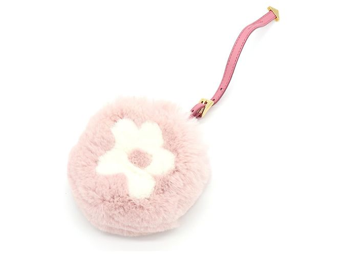 Porte-clés en fourrure à fleurs Prada Rose Blanc