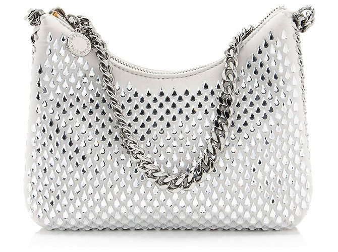 Stella Mc Cartney Borsa a tracolla mini Falabella in raso e cristalli Stella McCartney Grigio