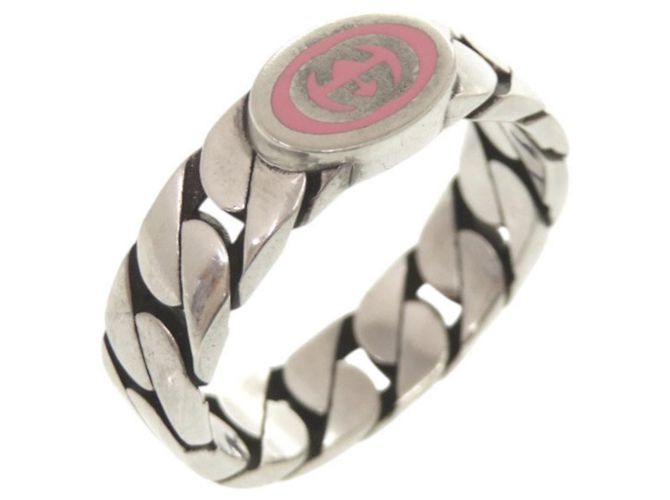 Anel Interlocking G em prata de lei 925 com banda rosa Gucci