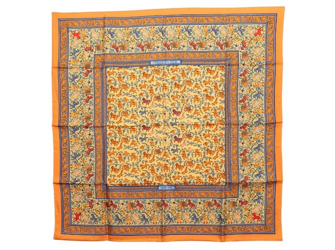 Hermès Hermes Carre 90 CHASSE EN INDE Lenço Laranja