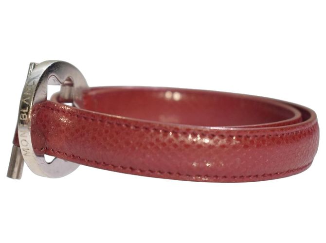 Montblanc Pulseira Cuff em Couro de Lagarto Vermelho e Prata 925