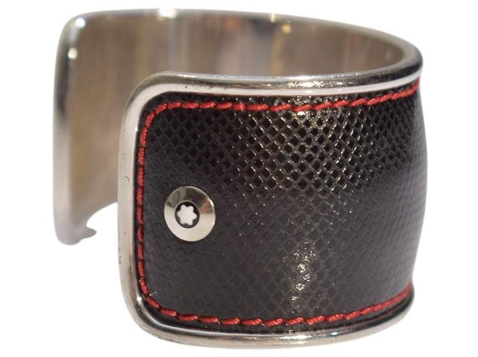 Montblanc Bracciale Cuff in Pelle Saffiano e Argento 925 Nero