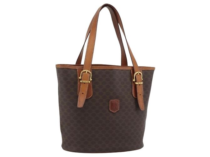 Céline Celine Vintage Macadam Tela e Pelle Marrone