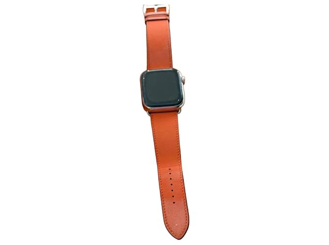 Apple Watch Hermès Series 7 Acero Inoxidable Cuero Naranja Hardware de plata 