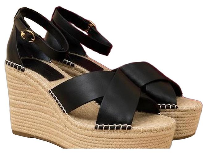 Sandali espadrilles con zeppa da 110mm Tory Burch Marion Nero