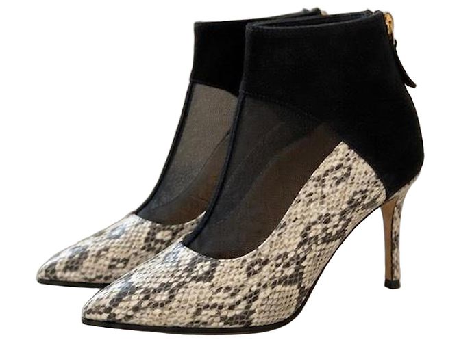 Autre Marque Bianca Castana Python Print Mesh Ankle Boots - Black Suede, Size 37