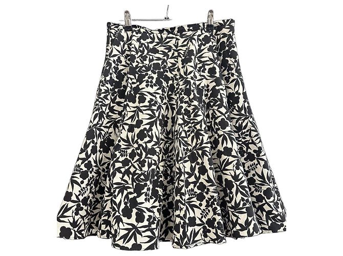 Tara Jarmon Floral Printed Midi Skirt Black White