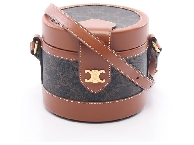 Céline Bolsa de Ombro Celine Tambour Small Triomphe Marrom Preto