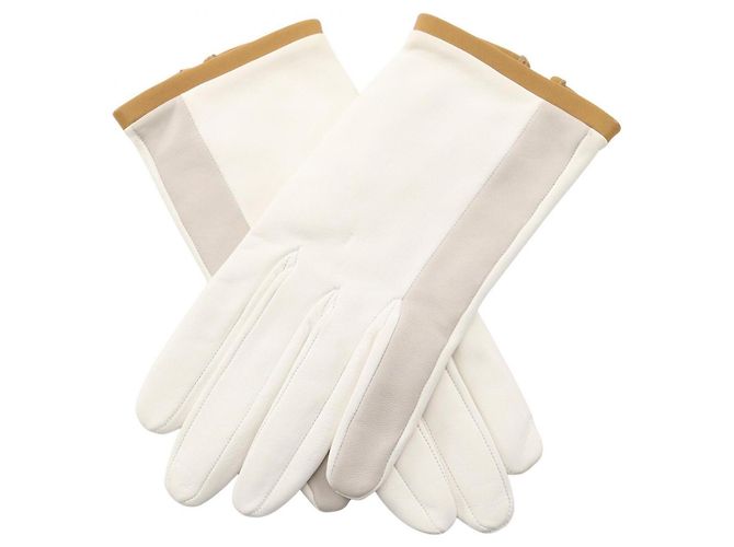 Hermès Luvas de couro com debrum Hermes para mulher Marrom Branco Caqui