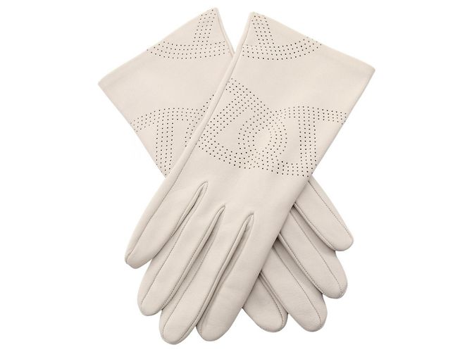 Hermès Perforierte Lederhandschuhe für Damen Weiß