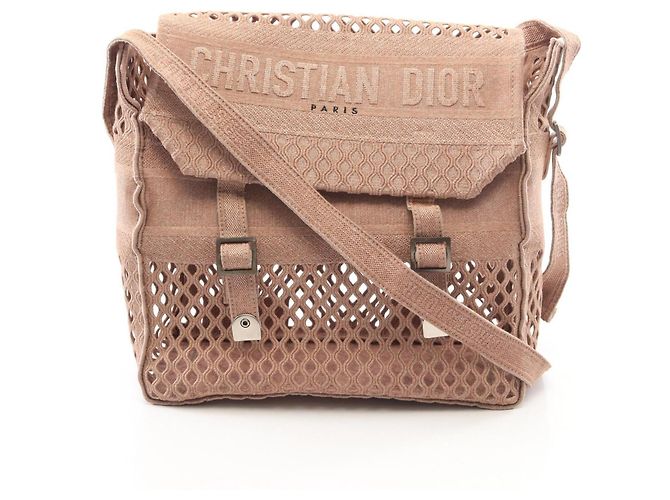 Bolsa Messenger Christian Dior em lona rosa