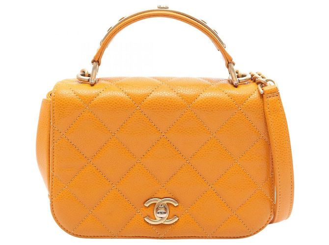 Bolsa Chanel Matelassé Top Handle 2-Way Shoulder Bag Laranja