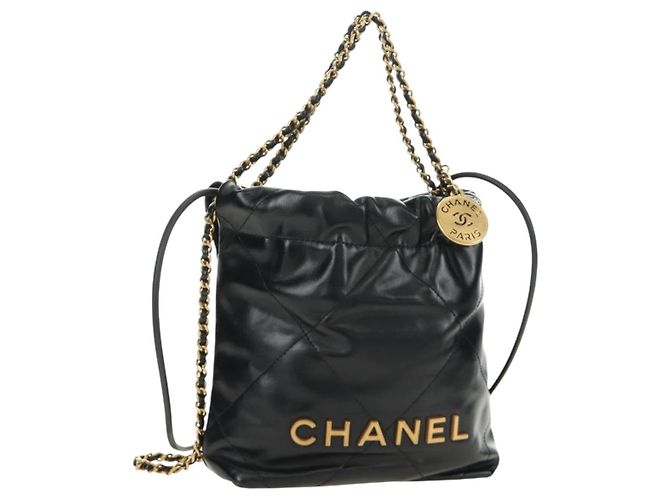 CHANEL CHANEL22 Borsa a Catena in Pelle di Agnello Nera e Oro CC Auth 190198SAM Nero D'oro