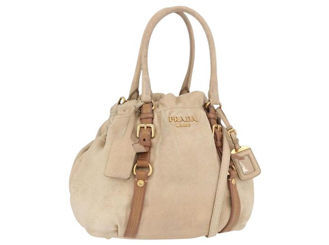 Tote Sac cabas PRADA en cuir 2way Beige Gold Auth bs36021 Doré