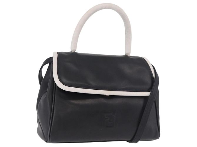FENDI Hand Bag Leather 2way Black Auth bs35922