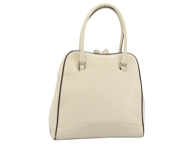 Bolsa Tote PRADA de couro bege prata Auth ka5123