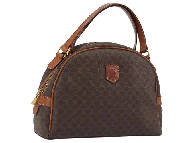 Céline Bolsa CELINE Macadam em PVC e couro marrom com detalhes dourados Auth BA13898