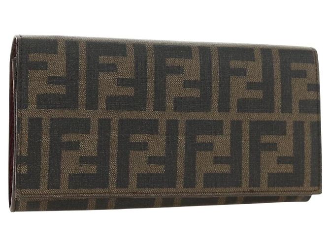 FENDI Zucca Canvas Long Wallet Black Brown Auth 190427V