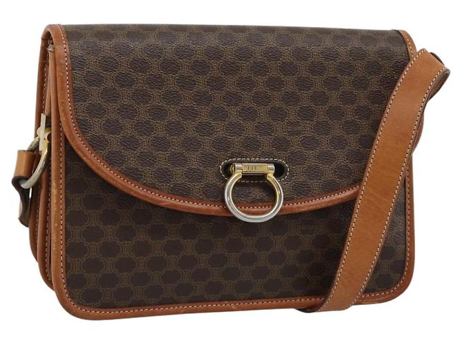 Céline CELINE Sac à bandoulière Macadam PVC Cuir Marron Or Auth mr2647