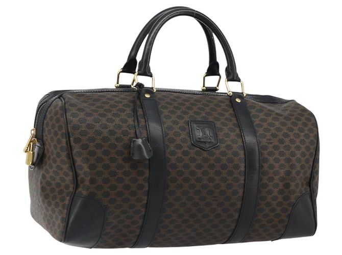 Céline Borsa Boston CELINE Macadam Canvas PVC Pelle Nera Oro Auth 189541A Nero D'oro