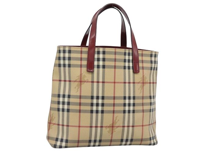 BURBERRY Nova Check Handtas aus PVC Beige Silver Auth 190798A Silber