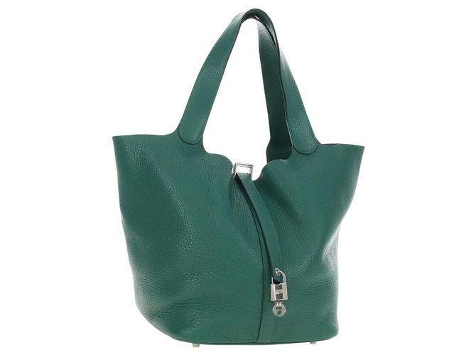 Hermès Sac à main HERMES Picotan Lock GM en Taurillon Clemence Vert Argent Auth 190070SAM Argenté