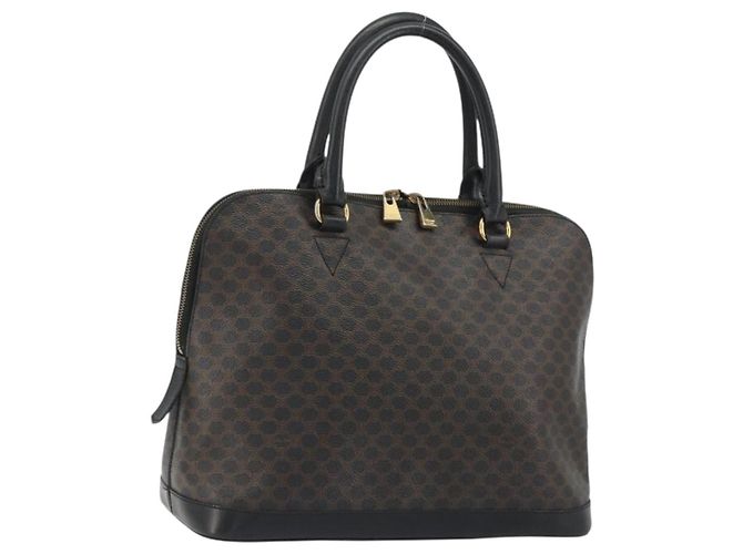Céline Borsa CELINE Macadam Canvas PVC Pelle Nera Oro Auth mr2677 Nero D'oro