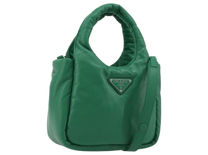 Bolsa PRADA de couro 2way Verde Prata Auth 191471SM