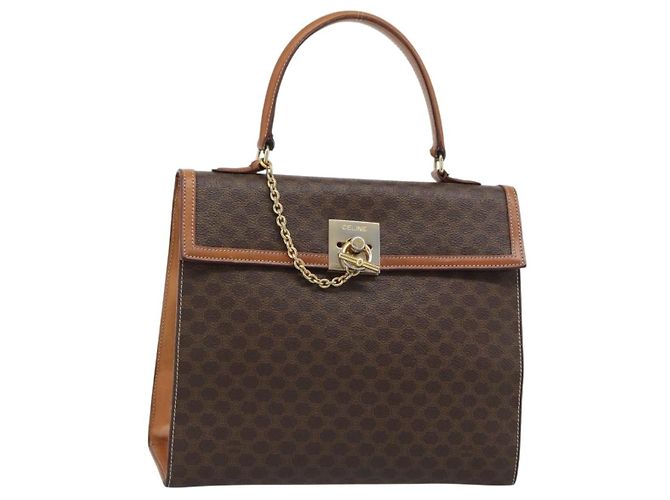 Céline Bolsa CELINE Macadam Canvas PVC Couro Marrom Ouro Auth mr2642 Dourado