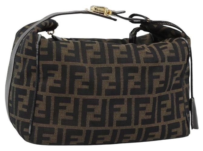 Sac à main FENDI Zucca Canvas Noir Marron Auth 188089