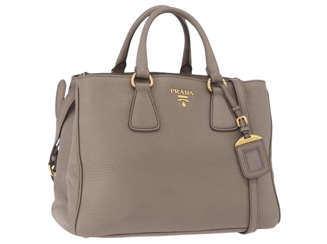Sac à main PRADA Vitterodino en cuir 2way Gris Or Auth BA13937V Marron Doré