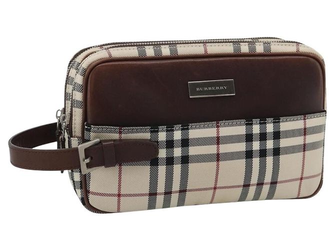 Clutch BURBERRY Nova Check in tela beige e argento Auth mr2740