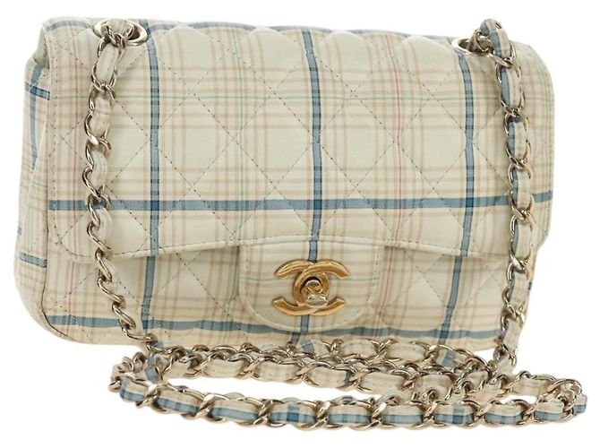CHANEL Matelasse 20 Chain Shoulder Bag Leather White Gold CC Auth 190689SAM Blanco Dorado
