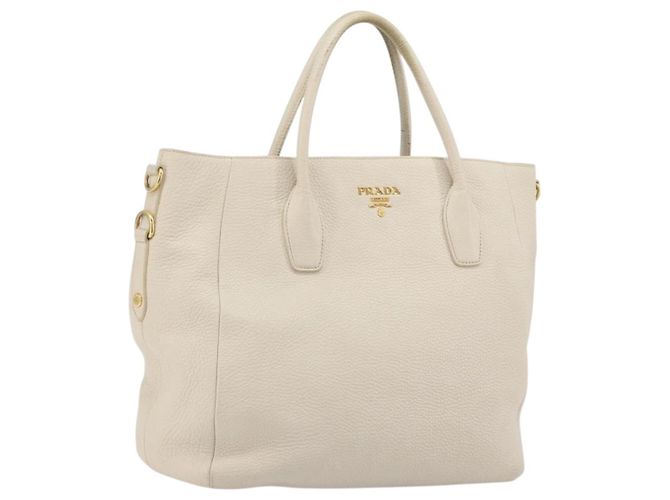 Bolsa PRADA Vittero Dino Leather 2way White Gold Auth 190508A Branco Dourado