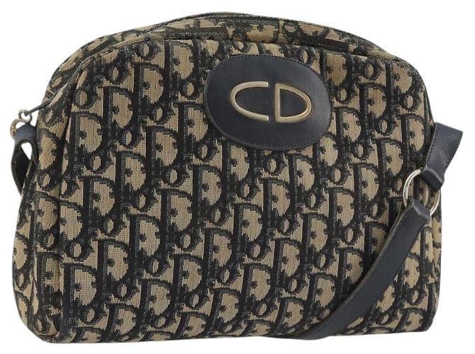 Borsa a tracolla Christian Dior Trotter Canvas Navy Gold Auth BA13955 D'oro Blu navy