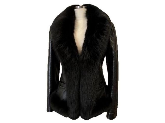 Veste en cuir de python noir et fourrure de renard Barbara Bui