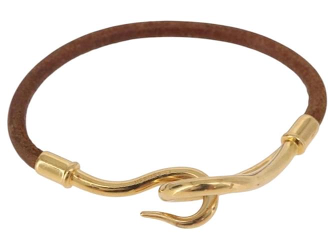 Hermès HERMES Jumbo Bracelet Leather Brown Gold Auth 189396 Golden 