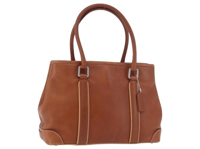 Bolsa Coach de couro marrom prata Auth 189425