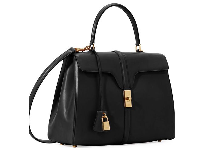 Bolsa 16 Medium Céline Preta em Pele de Vitelo Acetinada Preto