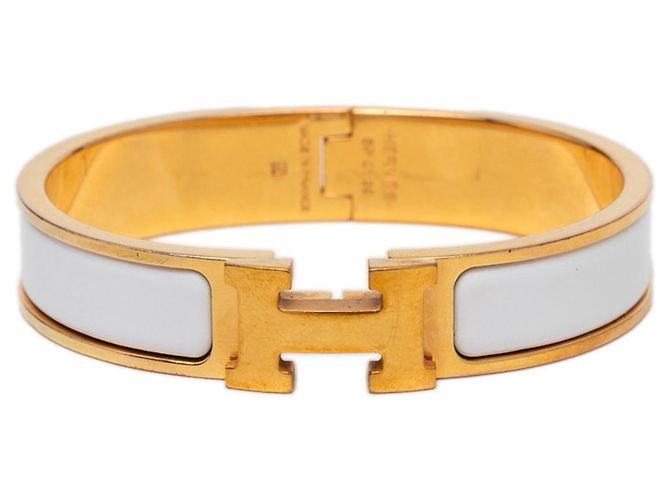 Hermès Pulseira Click H PM Hermes Branco Dourado