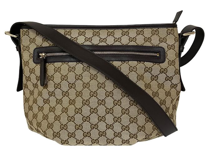 Borsa a tracolla Gucci GG Canvas e pelle Marrone Beige
