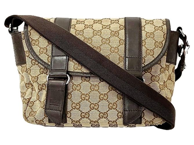 Gucci GG Canvas Leder Schultertasche Braun Beige