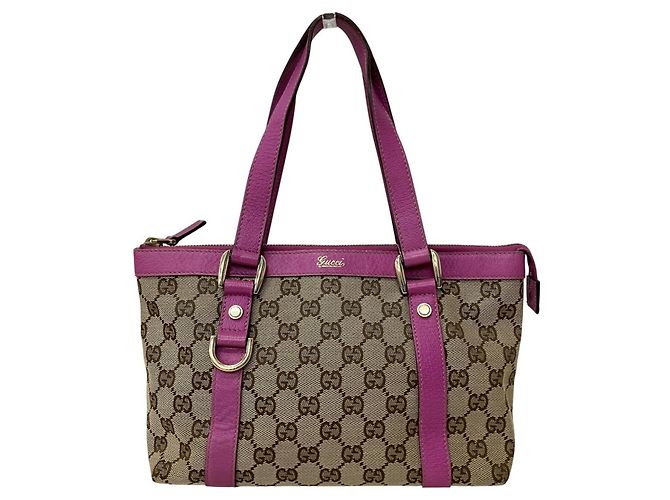 Bolsa de mão Gucci em lona GG e couro Rosa Bege